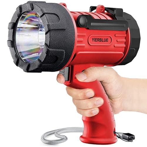 YIERBLUE Rechargeable Spotlight Flashlight with 2000,000 High Lumen LED | IP67 Waterproof Long Running Spot Light searchlight, Impact Resistant Handheld Spotlight with Foldable Stand and Red Lens - Image 1