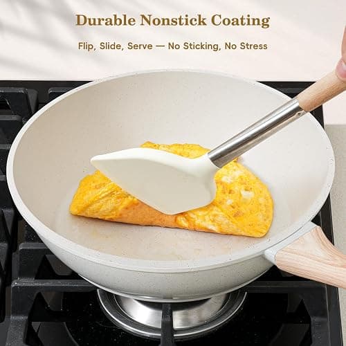 SODAY 12 Pcs Pots and Pans Set Non Stick, Cookware Sets White Granite Induction Cookware, Non-toxic Healthy Nonstick Kitchen Cooking Set with Frying Pan Set, Saucepans (PFAS/PFOA/PFOS Free) thumbnail 4