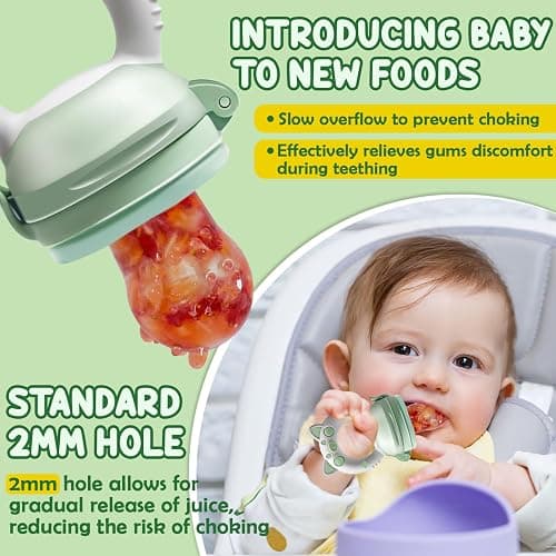 Fruchtsauger Baby ab 3 Monate - Früchte Futterspender Set mit Babybrei Einfrieren Behälter, Obstschnuller und Ersatz Silikon Schnuller in 3 Größen, Beikost Baby Zubehör für Obst, Gemüse thumbnail 3