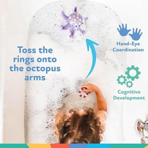Nuby Floating Octopus Toy with 3 Hoopla Rings - Baby Bath Toy for Boys and Girls - 18+ Months - Purple (Pack of 1) thumbnail 6