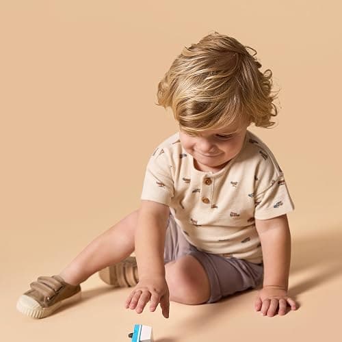 Modern Moments by Gerber Baby Boys' 2-piece Short-sleeve Henley Shirt and Short Set thumbnail 6