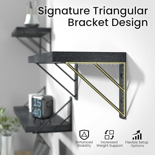 BAYKA Wall Mounted Floating Shelves, Wood Floating Wall Shelf for Books & Decor, Small Space-Saving Display & Organizer（Black，23in，Set of 4） thumbnail 7