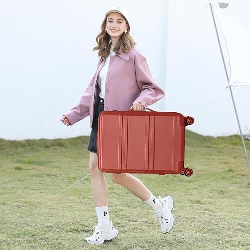 Kono 4 Piece Luggage Sets Expandable(only 28") Lightweight with Spinner Wheels TSA Lock Hardside Travel Rolling Suitcases 20in 24in 28in Carry on and 12in Mini Cosmetic Case Coral Pink thumbnail 2
