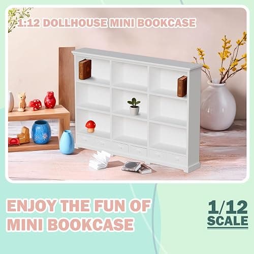 XYMTOY 1:12 Dollhouse Bookshelf Openable Drawers White | 1:12 Scale Design, Operable Drawers, Sturdy Premium Material, Versatile Room Decor, Ideal Gift for Kids thumbnail 4