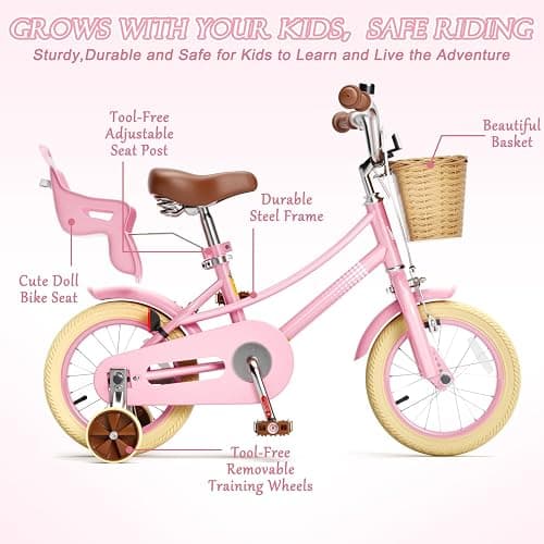 Glaf 12 14 16 20 Inch Girls Bike with Training Wheels for Kids Age 2-12 Years Old Toddler Girls Bike with Basket and Doll Seat Kids Bicycle Adjustable Seat thumbnail 4