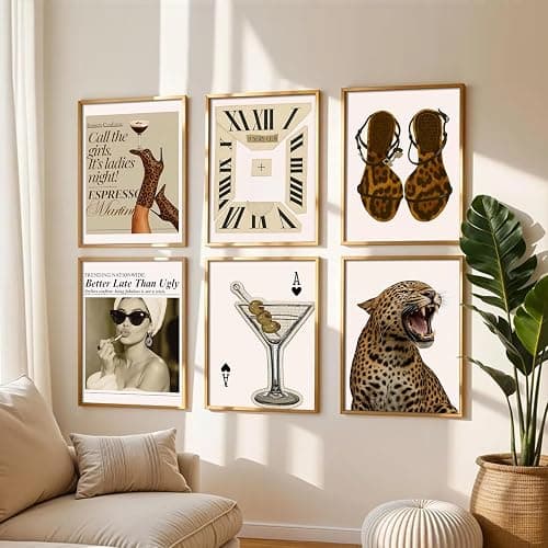Mynotix Vintage Leopard Poster Set of 6, Trendy Cheetah Y2K Wall Art, Fashion Martini Wall Decor Preppy Girl Canvas Paintings Prints Artwork for Living Room Bedroom Dorm 8x10 inch Unframed thumbnail 3