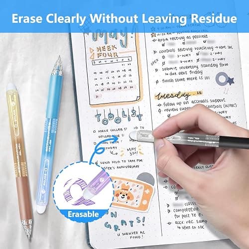 Anelueeoo Erasable Gel Pen 12 Colors, Retractable Clicker 0.7mm Fine Point, Assorted Colors Inks, Make Mistakes Disappear, Erasable Gel Pens Perfect for Writing, Drawing & Planners thumbnail 4