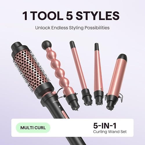 Wavytalk 5 in 1 Curling Wand Set, Multi Curl, Curling Wand Set with Thermal Brush and 4 Interchangeable Ceramic Curling Wand(0.5”-1.25”), Instant Heat Up Wand Curling Iron (Rose Gold) thumbnail 4