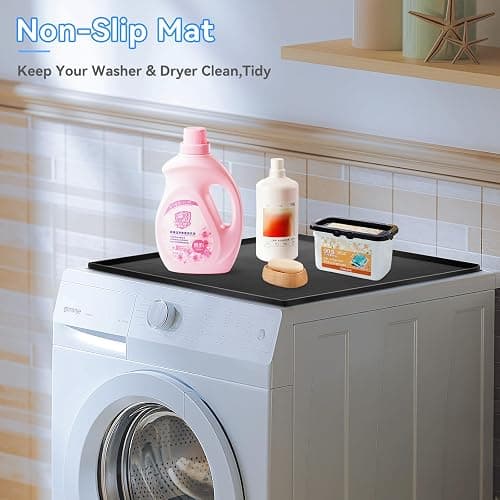 Garolue Washer and Dryer Top Protector Mat,23.6“ x 19.7" Silicone Rubber Mat for Laudry Machine & Dryer,Non Slip Heavy Duty Waterproof Washable Top Cover Pad for Home Kitchen Laundry Room,Black thumbnail 6
