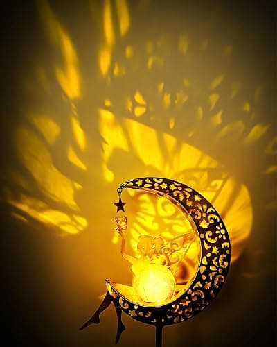 Vuees Solar Garden Statues Outdoor Decor, Fairy Moon Figurine Light Stake, Housewarming Ornament for Patio, Lawn, Yard, Pathway - Unique Gift Ideas for Gardening Mom Grandma thumbnail 4