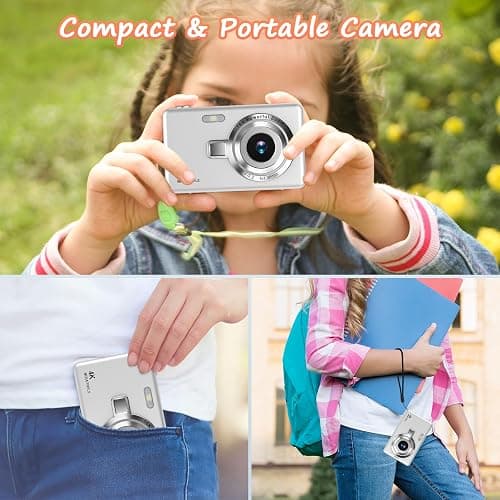 Digital Camera 1080P FHD 44MP with 2.4" LCD Screen,16X Digital Zoom, Compact Portable Vlogging Camera with 32gb SD Card for Kids Teen Students Beginner (Silver) thumbnail 6
