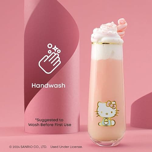 JoyJolt Hello Kitty Stay Gold Stemless Flutes, 9.4oz Drinking Glasses Set of 4, Sanrio Highball Glasses, Kawaii Hello Kitty Kitchen Glass Set Ideal for Water Juice Smoothies, Skinny Tall Glasses thumbnail 2