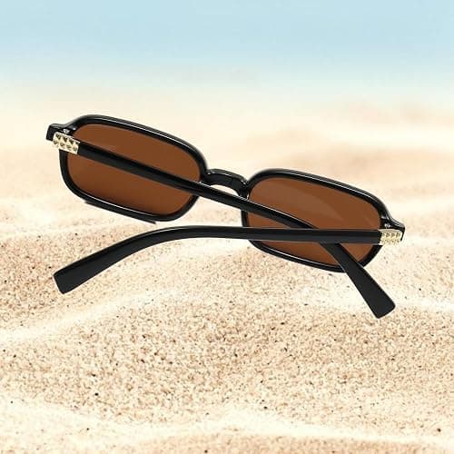 ADE WU Rectangle Sunglasses for Women Vintage Trendy 90s Tiny Rectangular Sun Glasses - Black/Brown - 54 Millimeters thumbnail 4