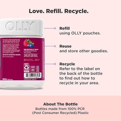 OLLY Women's Daily Multivitamin Gummy, Vitamins A, D, C, E, Biotin, Folic Acid, Adult Chewable Vitamin, Berry Flavor, 65 Day Supply - 130 Count thumbnail 5