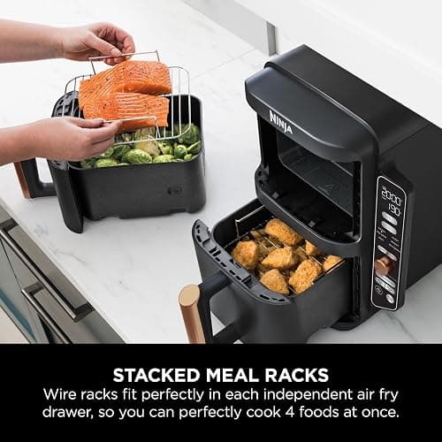 Ninja Double Stack XL Air Fryer, Vertical Dual Drawer Air Fryer with 4 cooking levels, 2 Drawers & 2 Racks, Space Saving Design, 9.5L Capacity, 6 Functions, 8 Portions, Tongs, Black/Copper SL400UKCP thumbnail 6