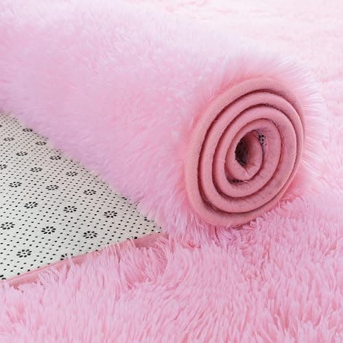 Softlife Pink Fluffy Area Rugs for Living Room, 6x9 Feet Rug for Bedroom Ultra Soft Girls and Boys Room Kids Room Nursery Rug, Shaggy Fur Indoor Plush Modern Floor Carpet Christmas Decor, Pink thumbnail 7