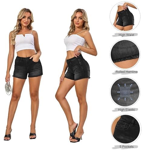 VIPONES Women Mid Rise Jeans Shorts Frayed Raw Hem Summer Stretchy Casual Denim Shorts thumbnail 6