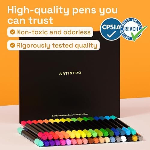 ARTISTRO 36 Acrylic Paint Markers - Paint Pens for Drawing, Brush + Fine Tips - For Fabric, Rock, Glass, Wood, DIY, Eggs - Art & Craft Supplies for Adults, Teens, Kids - Easter Basket Stuffers thumbnail 8