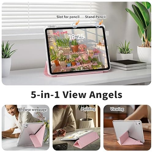 GKABXY Clear Case for iPad mini 7 A17 Pro 8.3 Inch, iPad mini 7th/6th Generation Case (2024/2021),Slim Shockproof Transparent Back,Y-Shaped Mutil Angles Folding,Supports Pencil Pro&USB-C (Pink) thumbnail 4