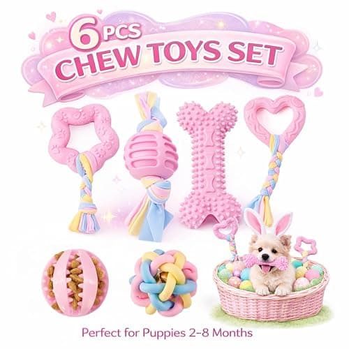 Puppy Chew Toys, 6 Pack Puppy Teething Toys for Small Breed, Soft Rubber Cute Pink Dog Toys, Eco-Friendly, Teeth Cleaning Interactive for Small Dogs (Basket not Included) thumbnail 2