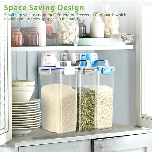 Viretec Rice Airtight Storage Container, 3 to 5Lbs Cereal Dry Food Flour Bin, Pet Dog Cat Food Dispenser with Measuring Cup, BPA Free Clear Plastic Kitchen and Pantry Organization Bin for Sugar thumbnail 8