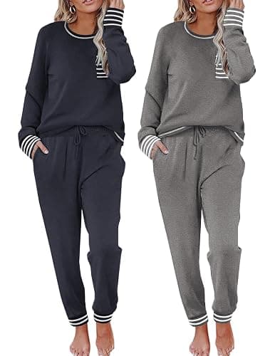 Ekouaer 2 Pack Womens Pajama Sets Long Sleeve Lounge Sets Soft Pj Sleepwear Loungewear - Image 1