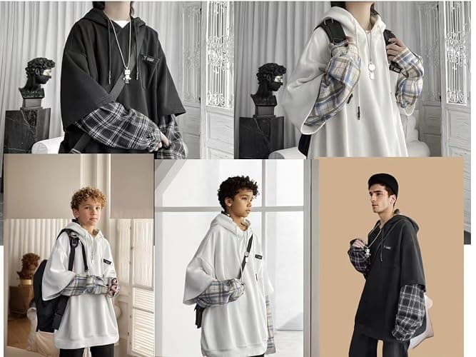 ZITEZHGO Emo Hoodie Streetwear Hoodies for Men Women Teen Boys Oversized Pullover Patchwork Sweatshirt thumbnail 5