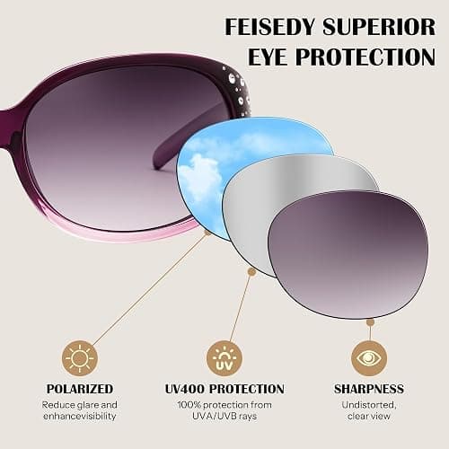FEISEDY Women's Polarized Sunglasses Wrap Around Rhinestone Design | Y2K Oval Sunglasses, Vintage Fashion Sunnies UV400 Protection B1091 thumbnail 6