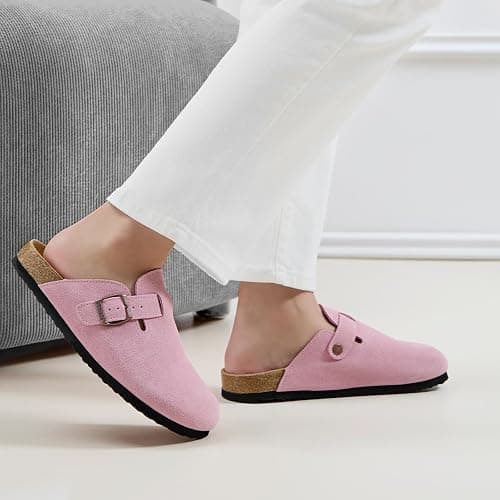 Tmaza Cork Footbed Suede Clogs for Women - Memory Foam Orthopedic House Shoes with Arch Support Size 6-11 thumbnail 2