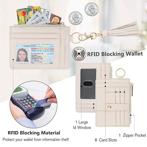 KNGITRYI Wallet Keychain Wristlet for Women,Slim RFID Credit Card Holder Purse Tassel Keychain Bangle Key Ring for Men Women thumbnail 3