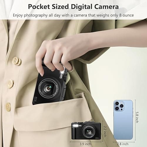 4K Digital Camera for Photography, 64 MP Vlogging Camera for YouTube with 3 Inch (7.6 cm) 180° Flip Screen, 18X Zoom Digital Camera and Shooting Camera with 32 GB Micro SD Card thumbnail 7