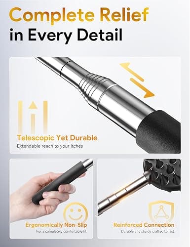 TUKUOS Telescoping Back Scratcher with 4Pcs Detachable Scratching Heads, Stocking Stuffers for Men Back Scratcher for Men/Dad/Women, White Elephant Gifts for Adults Christmas Gifts for Men Women thumbnail 5