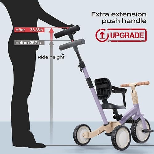 newyoo Toddler Tricycle with Push Handle for 1-3 Year Old, Toddler Bike, Birthday Toy for Boys and Girls, 5 in 1 Kids Trike, Balance Bike with Backrest and Safety Belt, Purple, TR007 | Toddler Trike with Push Handle Lets Parents Steer and Converts to Balance Bike, Fun Outdoor Toy for Boys and Girls, Purple thumbnail 3