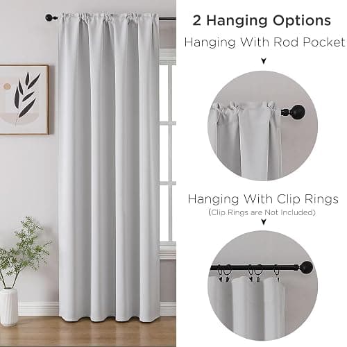 CUCRAF Grayish White Blackout Curtains 84 inch Length 2 Panels Set, Rod Pocket Room Darkening Drapes for Bedroom Living Room, Insulated Thermal Light Blocking Window Curtain (W52 x L84 Inch) thumbnail 4