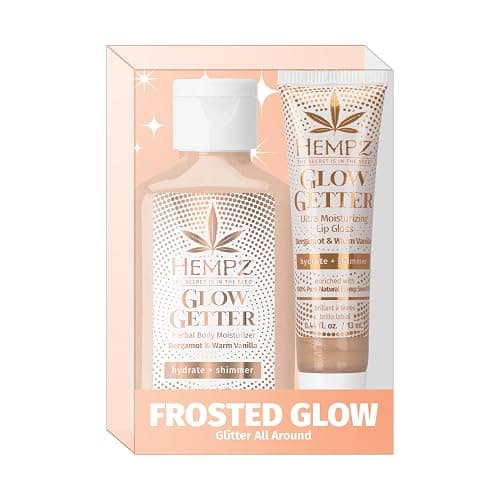 Hempz Frosted Glow Kit, Illuminating Mini Body Lotion and Shimmer Lip Gloss Duo, Limited Edition Glitter Gift Set, 2.25 oz and .44 oz - Image 1