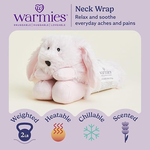 warmies Microwavable Neck & Shoulder Wrap - Heating & Cooling Plush Pad for Calming Relaxation - Weighted & Heated Neck Warmer with Scented Lavender - Microwave Heat Pad for Aches & Pain - Bunny - Image 1