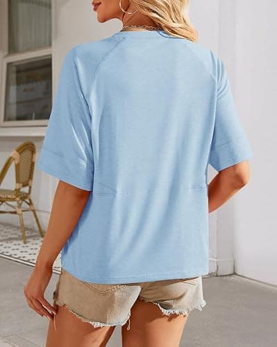 Aisongyuan Women's Summer T-Shirts Crewneck Batwing 3/4 Sleeve Loose Tops | Cotton‑polyester blend,Cute Basic Flowy Boho tee for summer beach & daily wear thumbnail 7