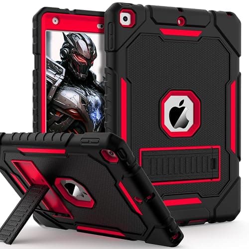 ZoneFoker Case for iPad 9th/8th/7th Generation 2021/2020/2019(10.2 inch), Heavy Duty Military Grade Shockproof Rugged Protective 10.2" Cover with Built-in Stand for iPad 9 8 7 Gen (Black+Red) - Image 1