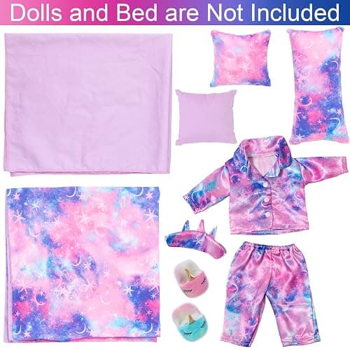 K.T. Fancy 8 PCS 18 Inch Girl Doll Clothes and Accessories Sleeping Sheet,Pajamas,Eye Mask,Unicorn Slippers,Pillow(Doll and Bed are Not Included) thumbnail 3