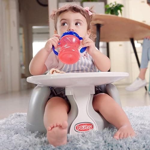 Nuby My Floor Seat - Portable Baby Chair with Soft Foam Cushion, Safety Harness, and High Back Design - 4+ Months - Gray thumbnail 7