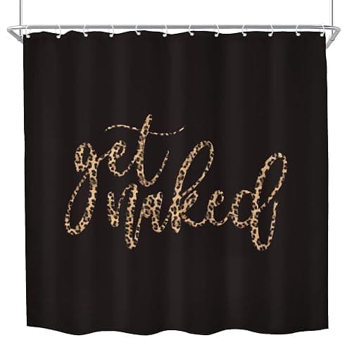 Black Get Naked Quotes Cute Cheetah Leopard Bathroom Shower Curtain Set | 72Wx72H Print Urban design, waterproof HD print with fast-drying fabric and 12 hooks. thumbnail 7