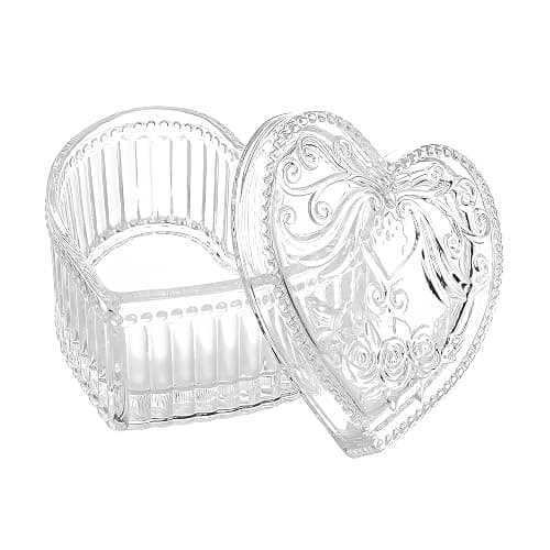 Gaolinci Crystal Glass Heart-Shaped Storage Box Embossed Jewelry Box Candy Box with Lid - Image 1