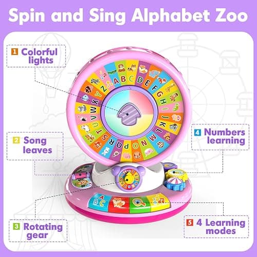 Duchong Learning Toy for 1 2 3 Year Old Girls, Spin and Sing Alphabet Zoo with Sounds, Interactive Educational Toys for Toddlers 1-3, Christmas 1st Birthday Gifts for Baby Girls Boys 9-12-18 Months thumbnail 4