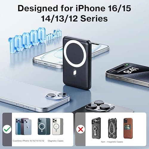 AOGUERBE for Mag-Safe Wireless Portable Charger, 10000mAh Magnetic Power Bank 22.5W Fast Charging,Mini Battery Pack with LED Display&Foldable Stand for iPhone 17/16/15/14/13/12 Series (Obsidian Black) thumbnail 3