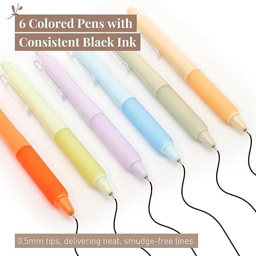 Rileys & Co. Stylos Gel Esthétiques pour l'Écriture, Lot de 6, Stylos Noirs, Pointe Fine 0,5 mm, Stylos Anti-Bavures, Stylos Gel Fins, Stylos à Pointe Fine pour Prendre des Notes et Journal Intime thumbnail 4