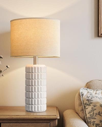 Seealle 23" Single Modern Ceramic Table Lamp, Nightstand Lamp, White | Lamp for Living Room, Bedroom, Bedside, Night Stands, End Table, Desk, Farmhouse Home Decor thumbnail 6