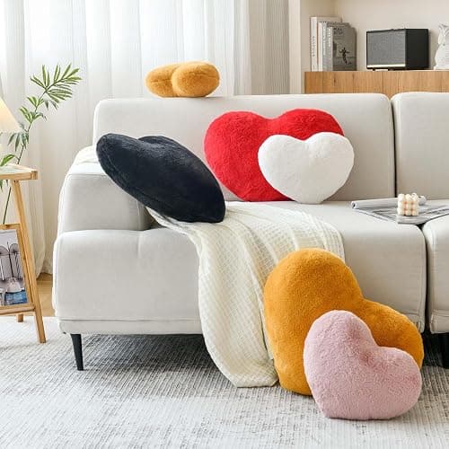 XVTRU Dusty Pink Heart Pillows, Cute Heart Decorative Pillow, Heart Shaped Throw Pillows for Bed, Faux Rabbit Fur Plush Hoom Decor Pillow Cushion for Chair Sofa Living Room (Mini 12.9" x 9.8") thumbnail 3