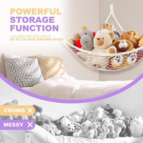 Lazebox Stuffed Animal Net Hammock for Plushie Toys, Stuffed Animal Hammock Corner for Kids' Room Decor, Ideas for Organizing Stuffy Collection, White, L (67" x 40" x 40")-Pack of 1 thumbnail 5