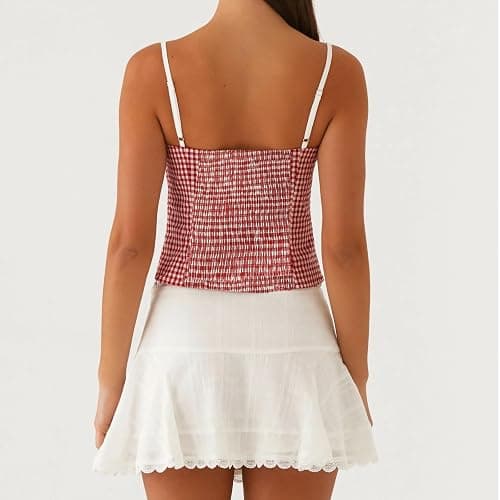 Womens Sexy Lace Trim Camisole Tank Tops Y2k Slim Fit Corset Going Out Streetwear Ruffle Spaghetti Strap Club Tops thumbnail 5