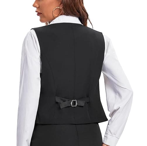 Foucome Suit Vest for Women Formal Regular Fitted Business Dress Vest Tops | V-Neck, Sleeveless, Button Down, Two Insert Pockets, Dressy Casual Waistcoat, Business Casual Outfits thumbnail 3